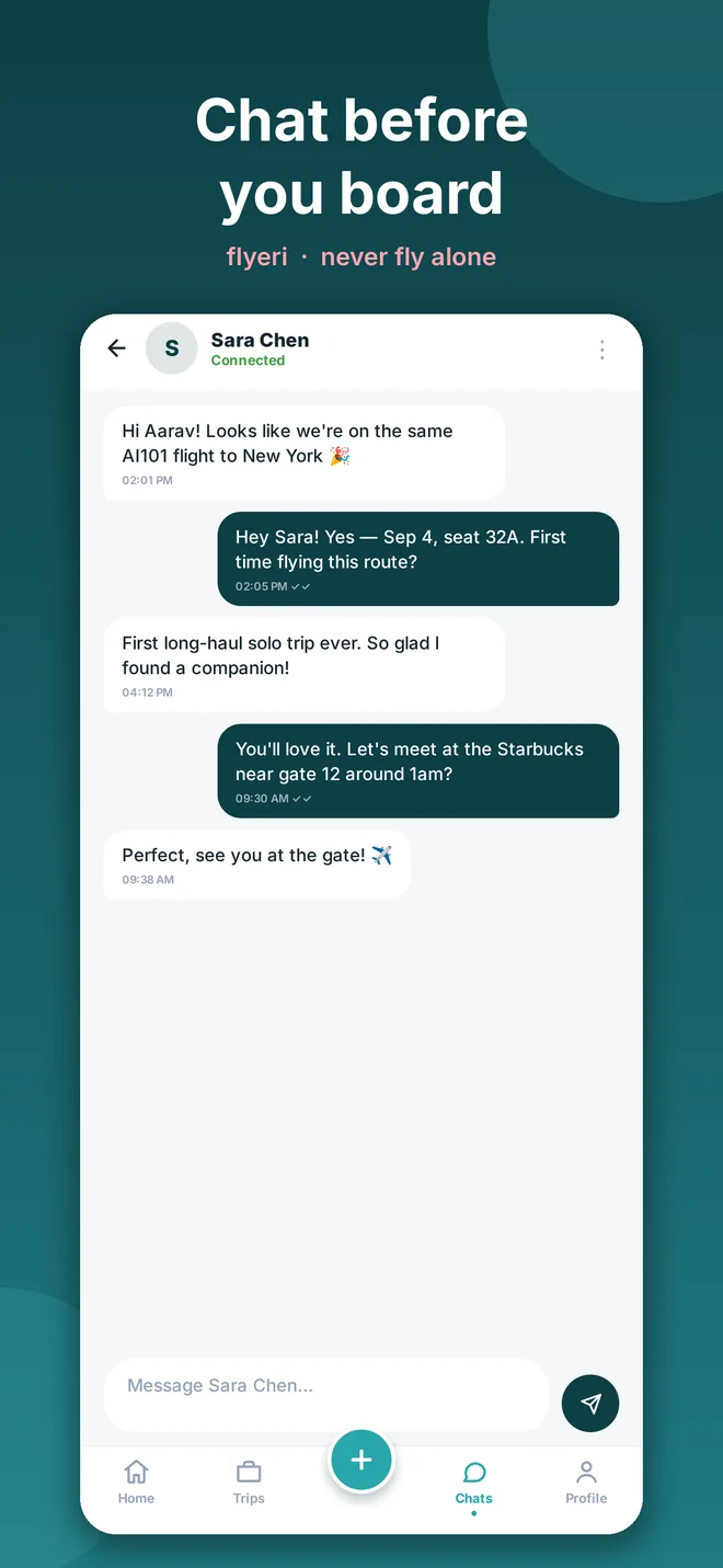 Flyeri in-app chat screen